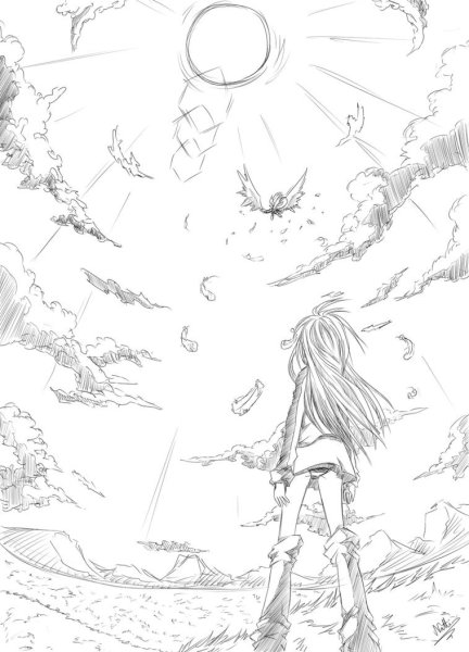 Скетчи в стиле аниме природа