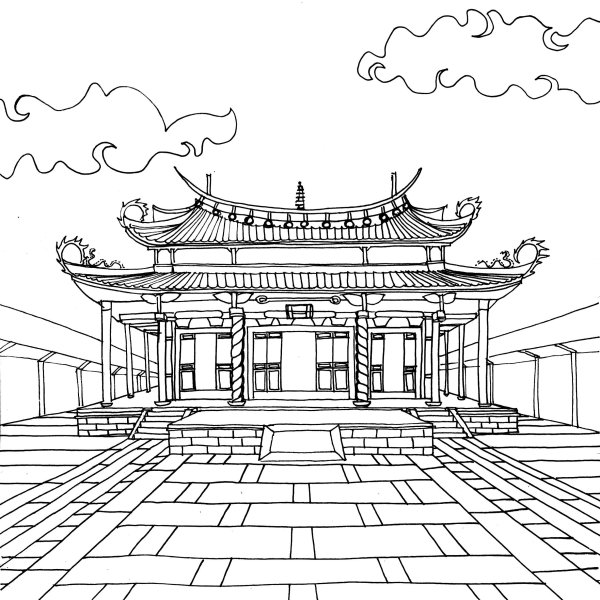 Японский храм рисунок