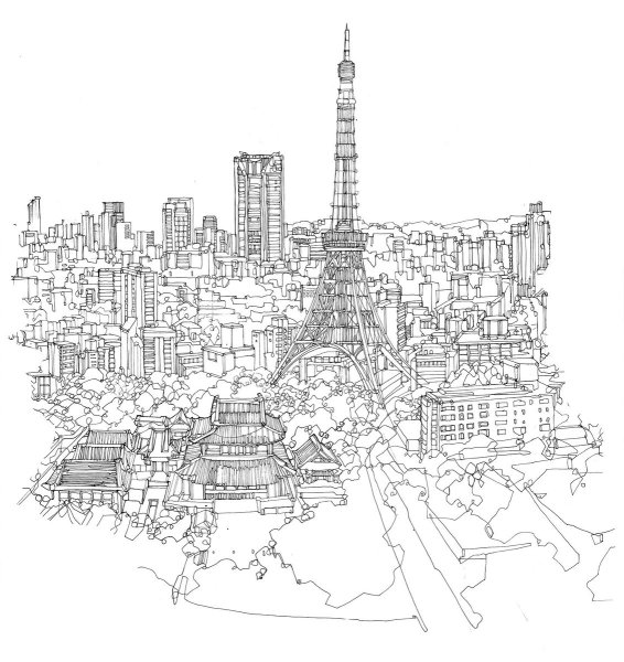 Город Токио карандашом