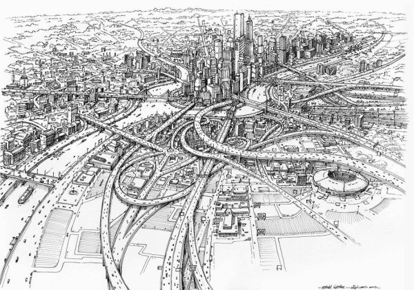 Нарисованный город вид сверху