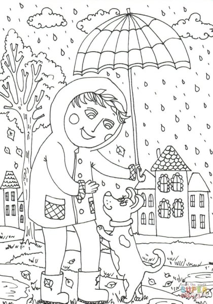 Осень в городе раскраска для детей