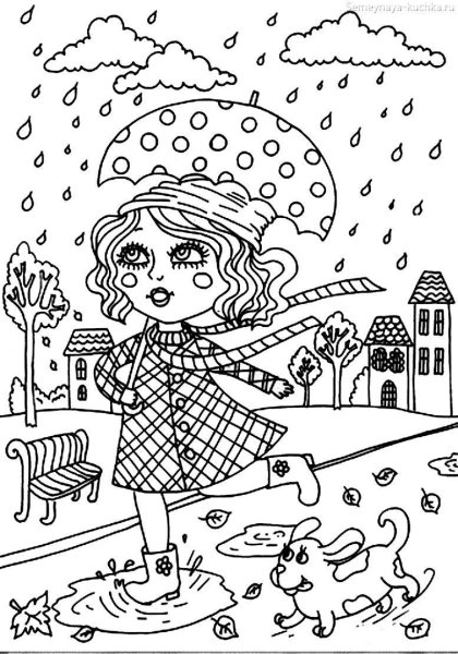 Девочка осень раскраска