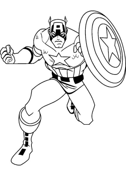 Раскраска Супергерои Марвел Капитан Америка