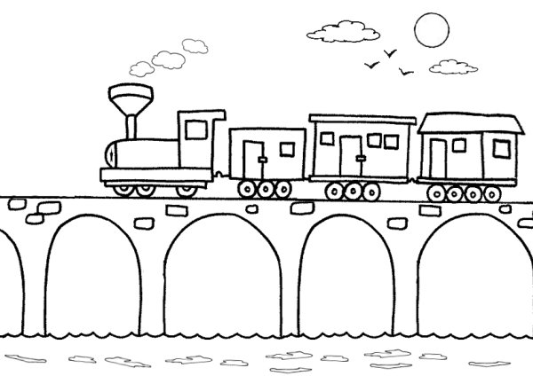 Поезд на мосту рисунок