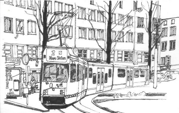 Трамвай рисунок карандашом