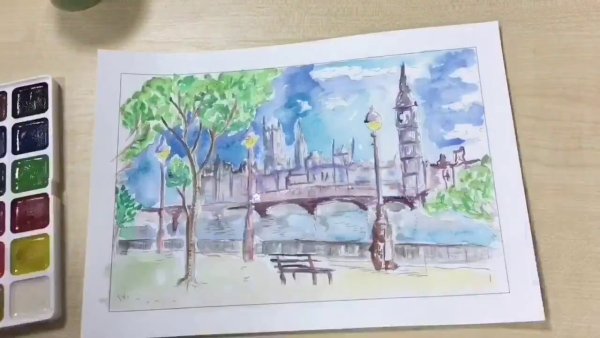 Акварельная раскраска "города"