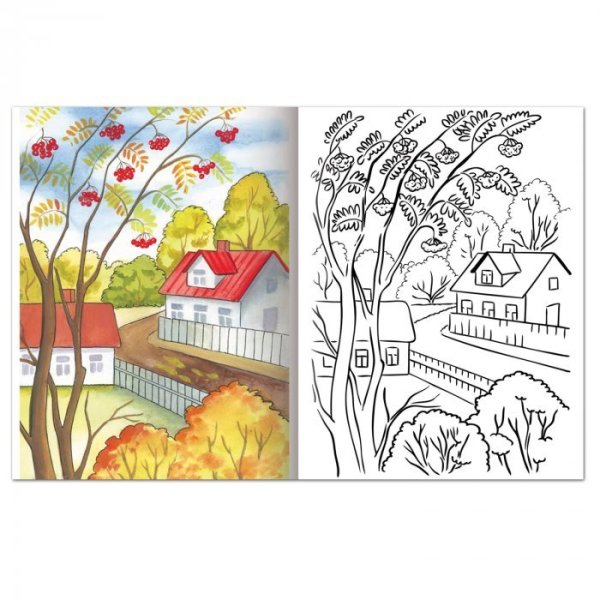 Осенний пейзаж раскраска для детей