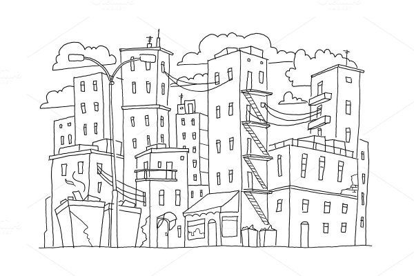 Детский рисунок города карандашом