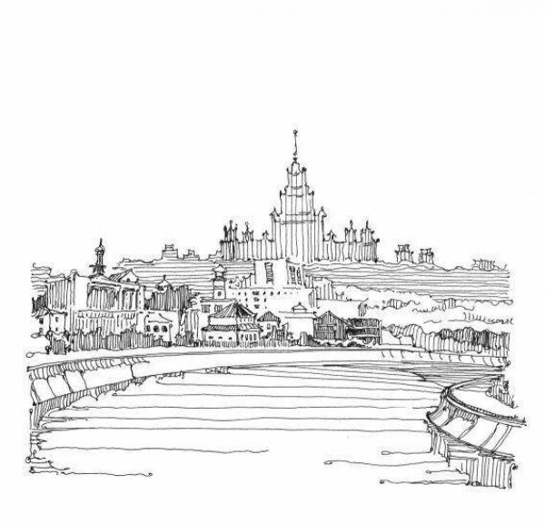 Москва контурный рисунок