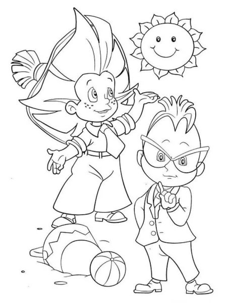 Знайка и Незнайка раскраска для детей