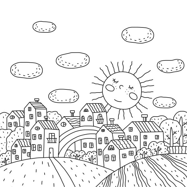 Радужный город раскраска