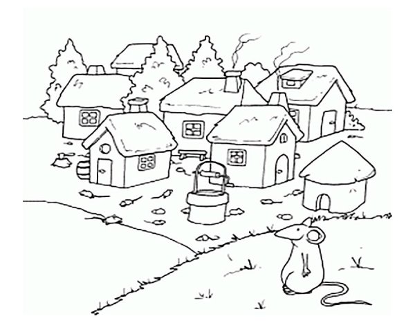 Деревня раскраска для детей