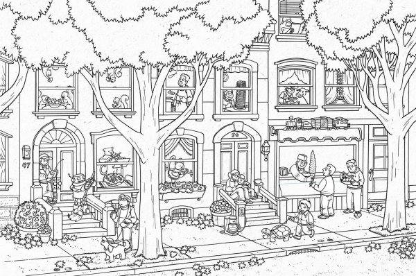 Раскраска домик много деталей