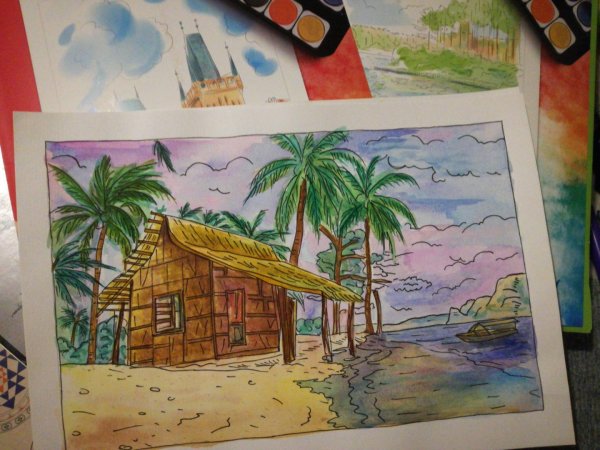 Акварельные раскраски по эскизам пейзажи