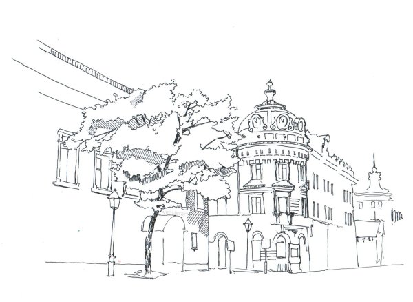 Архитектурный пейзаж раскраска