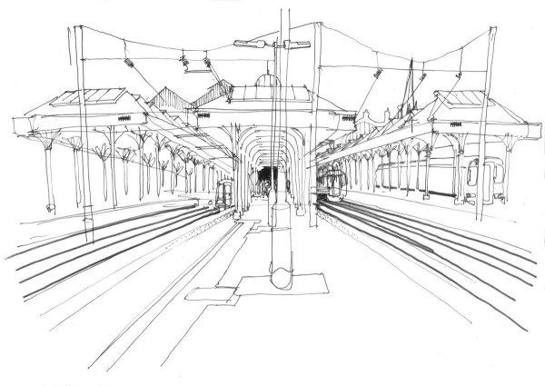 Поезд в перспективе