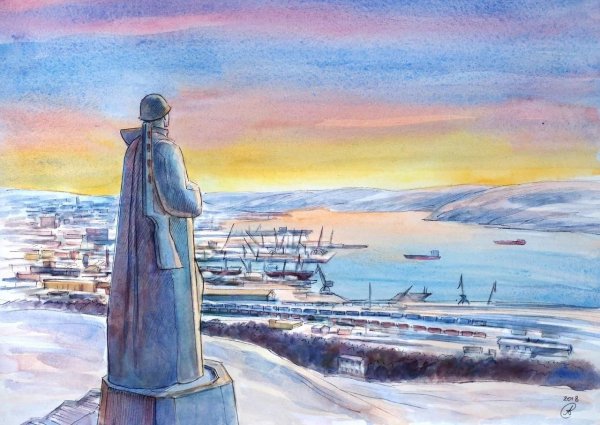 Памятник Алеше в Мурманске рисунок