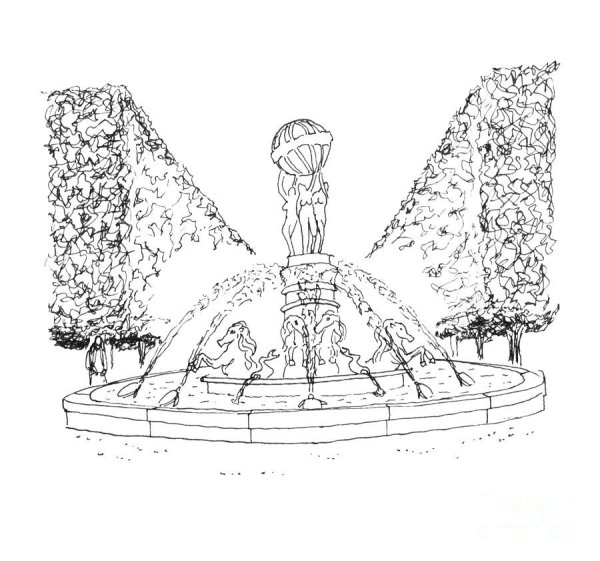 Раскраска фонтан в парке