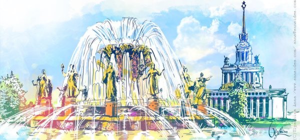 Фонтан дружбы народов на ВДНХ рисунок