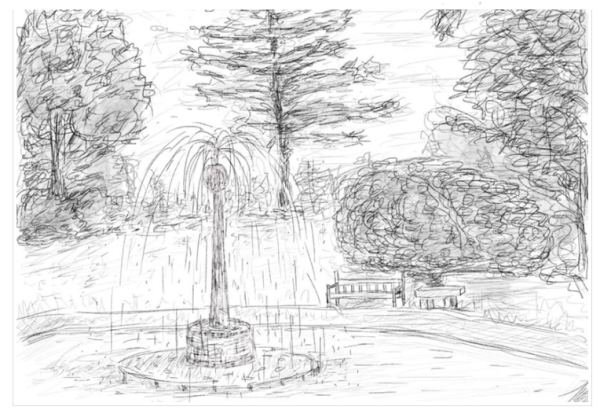 Парковый пейзаж карандашом