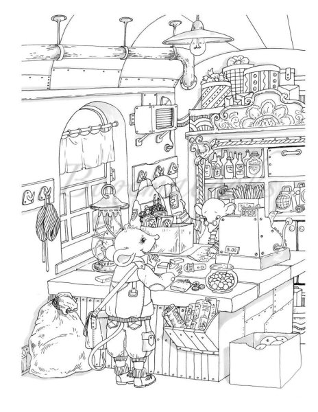 Раскраска мышка в домике