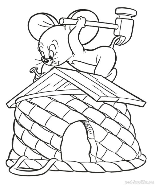 Мышонок в домике раскраска