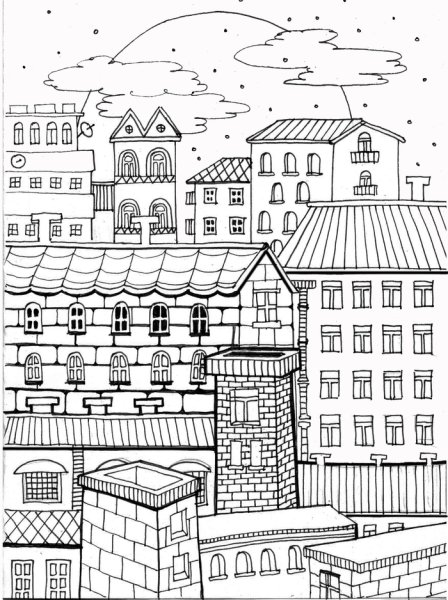 Город декоративная раскраска