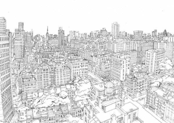 Контурное изображение города