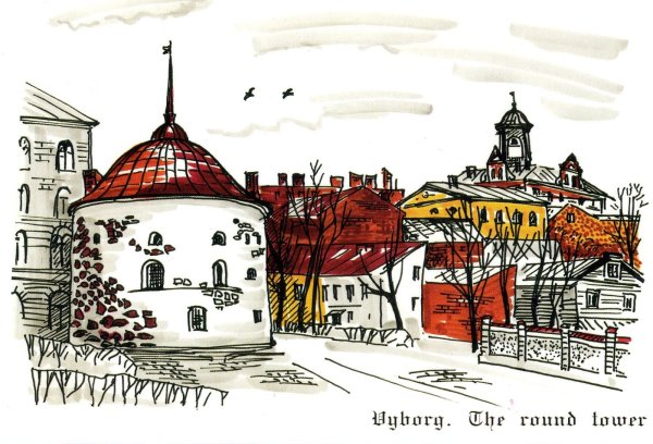 Круглая башня Выборг чб