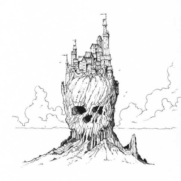 Фантастический пейзаж карандашом