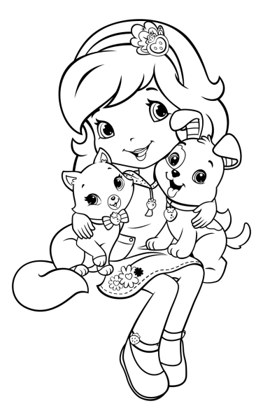 Раскраска Шарлотта Земляничка и щенки