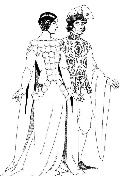 Костюм средневековья раскраска