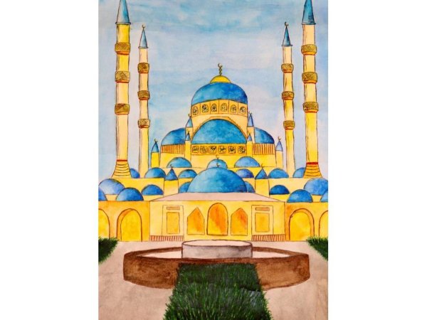Мечеть сердце Чечни рисунок карандашом