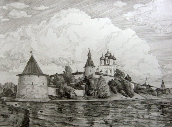 "Псковский Кремль" художник Стожарова