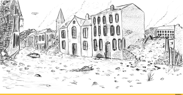 Разрушенное здание рисунок