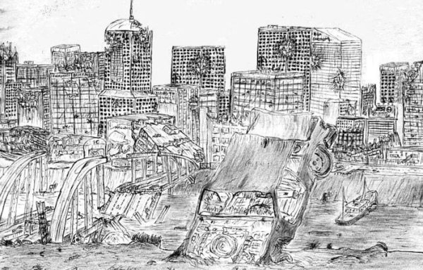 Развалины города карандашом