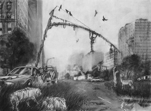 Нарисованный разрушенный город