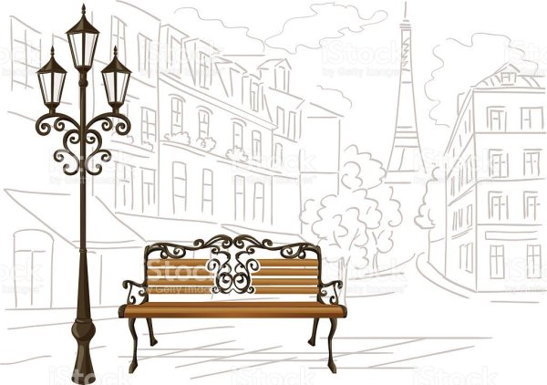 Скамейка и фонарь рисунок