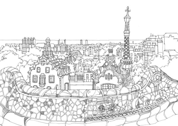 Архитектура Гауди парк Гуэль скетчи