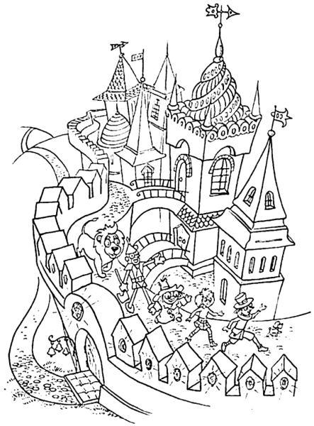 Раскраска к сказке волшебник изумрудного города