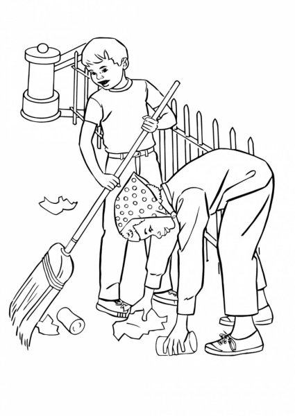 Уборка мусора раскраска для детей