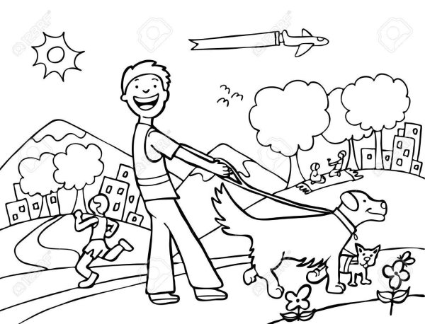 Раскраска прогулка в парке