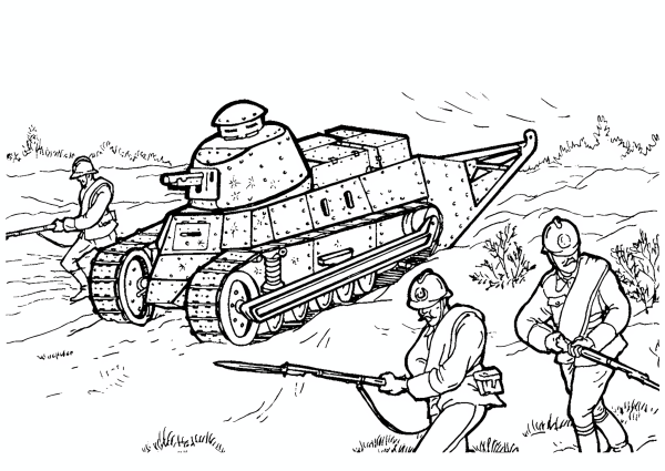 Раскраска солдаты и танки