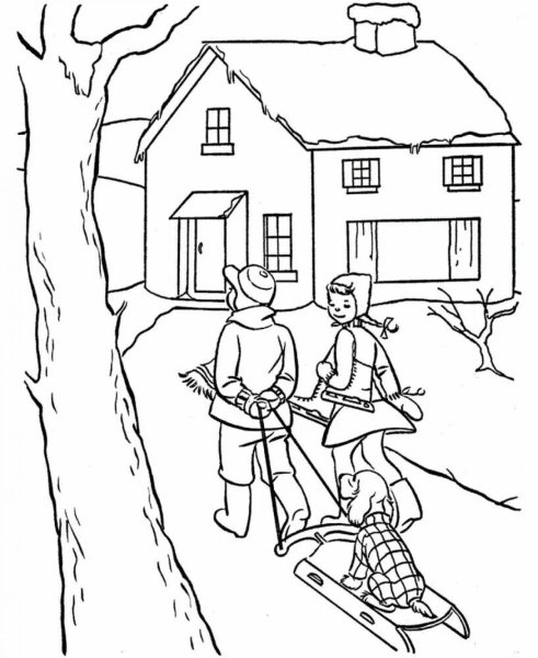 Раскраска дом и семья