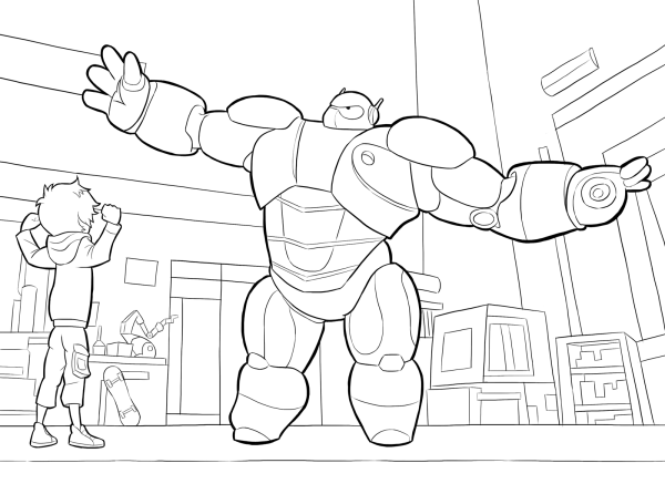 Раскраска Беймакс и Хиро