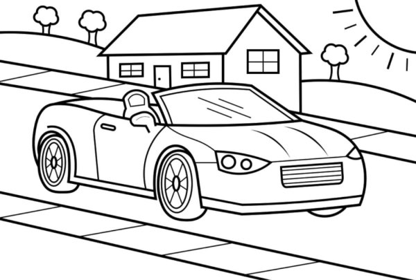 Раскраска дом с машиной для детей
