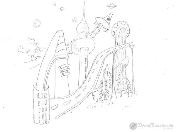 Город будущего рисунок