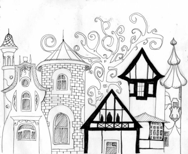 Сказочный город рисунок карандашом
