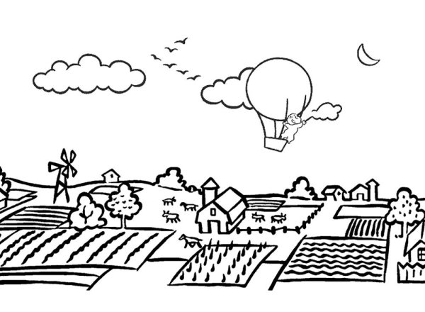 Раскраска пейзаж деревня