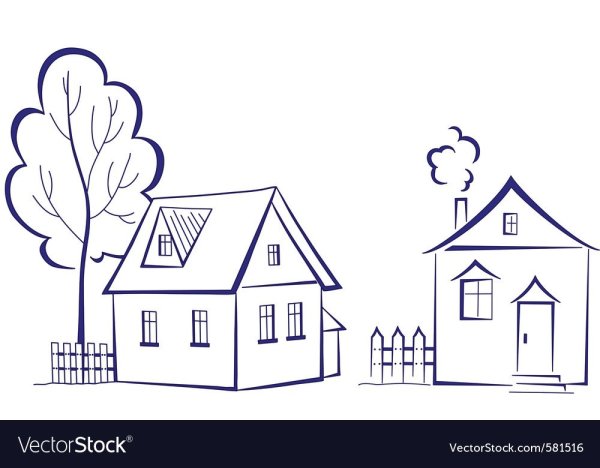 Деревенский домик контур